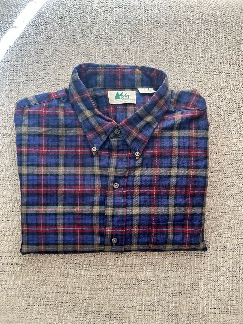 REI Men's Plaid Button-Down Shirt in Blue, Green, Red